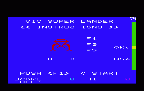 Jupiter Lander title screen for Vic-20